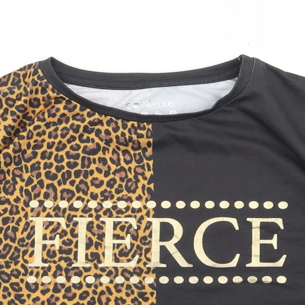 Souluxe Girls Black Animal Print Polyester Cropped T-Shirt Size 8-9 Years Crew Neck  - Fierce