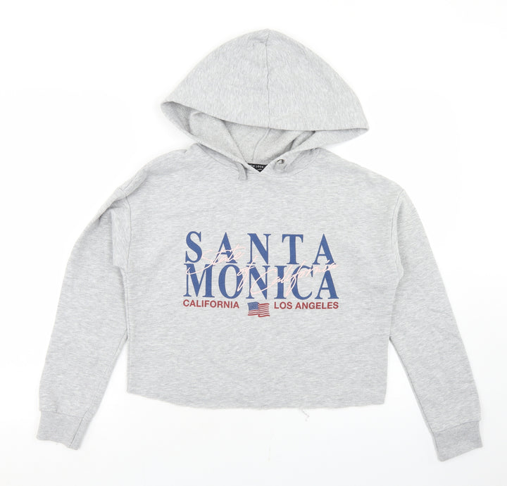 New Look Girls Grey  Polyester Pullover Hoodie Size 12-13 Years   - Cropped