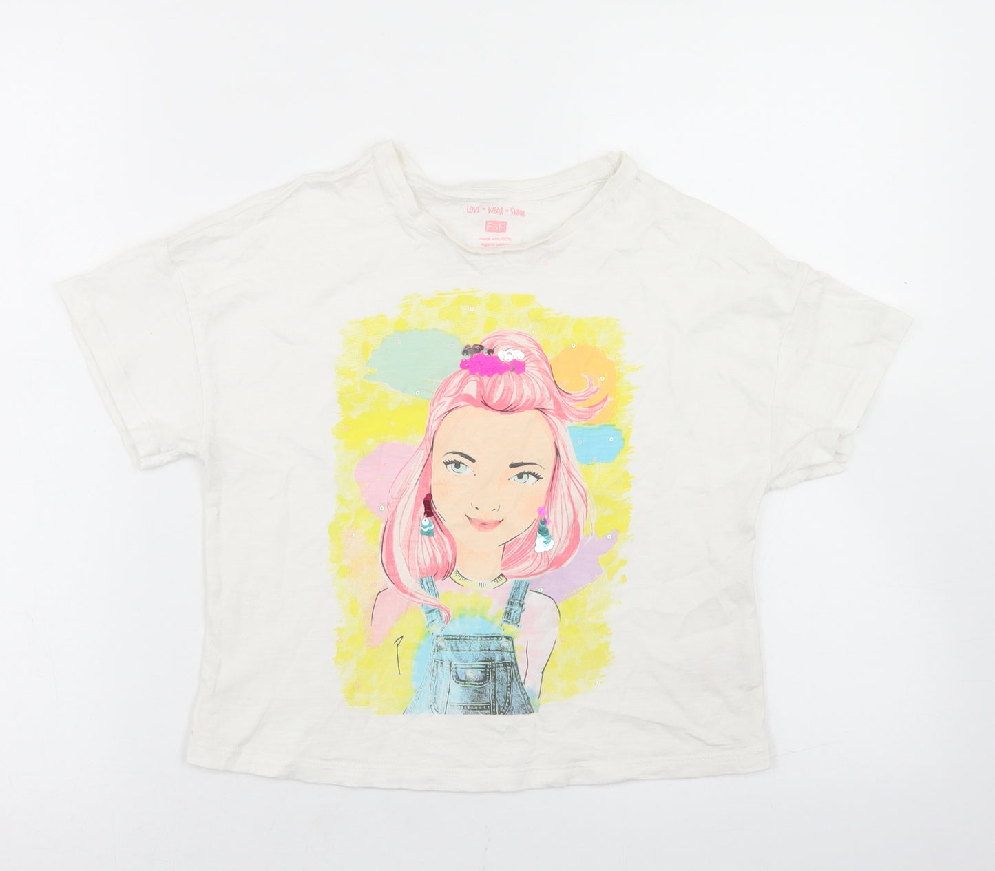 F&F Girls White  Elastane Cropped T-Shirt Size 10-11 Years Crew Neck