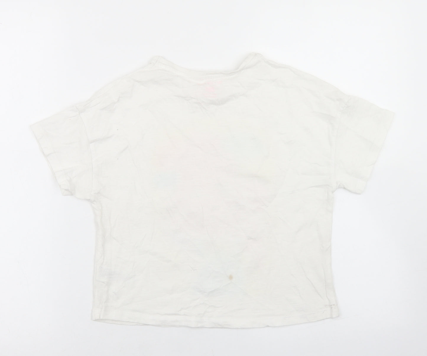 F&F Girls White  Elastane Cropped T-Shirt Size 10-11 Years Crew Neck