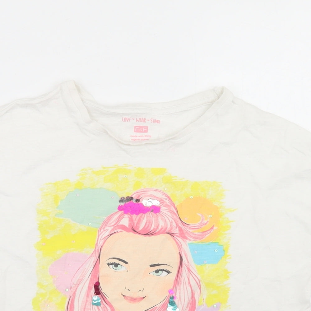 F&F Girls White  Elastane Cropped T-Shirt Size 10-11 Years Crew Neck