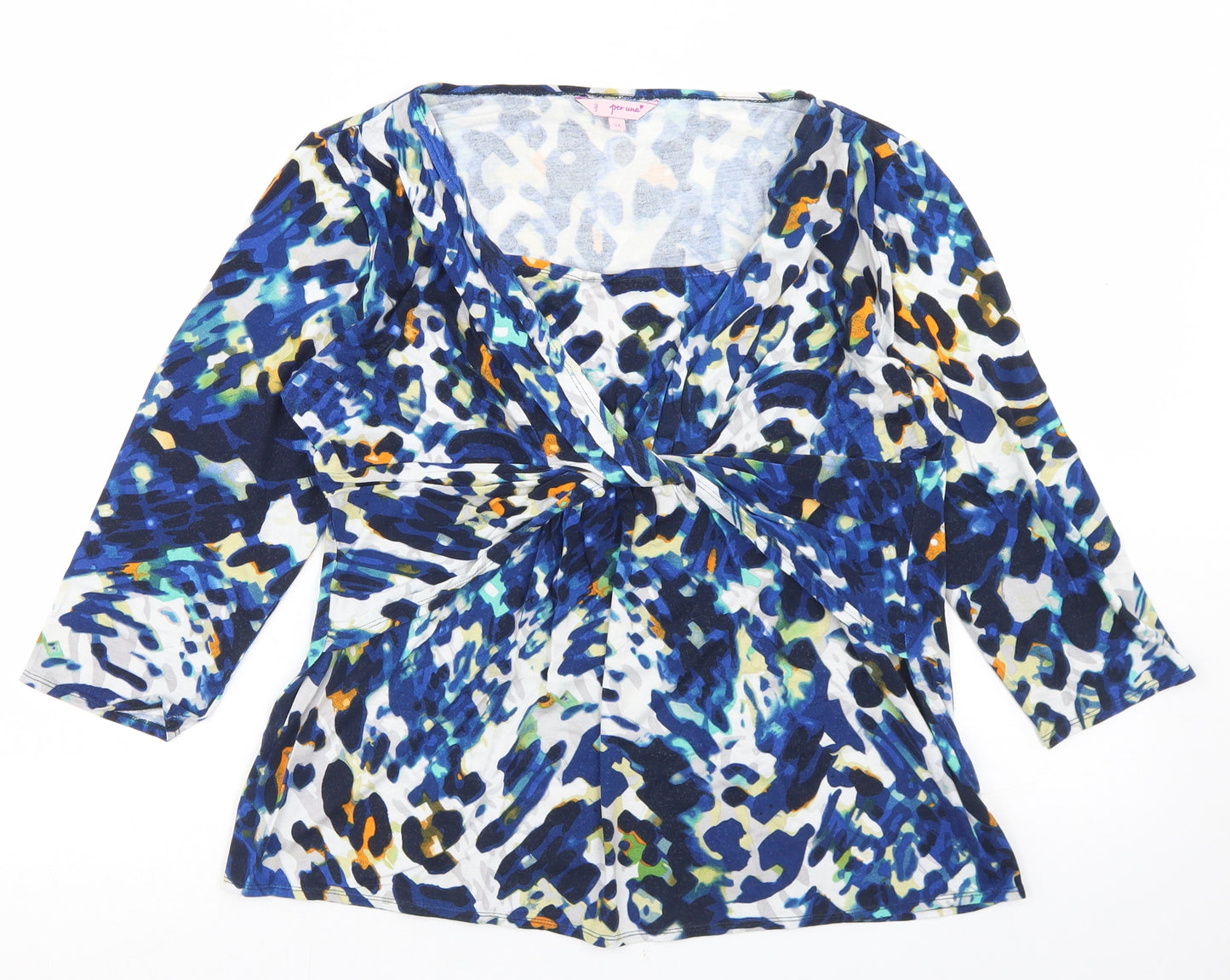 Per Una Womens Blue Animal Print Viscose Basic Blouse Size 14 Round Neck - Wrap Front
