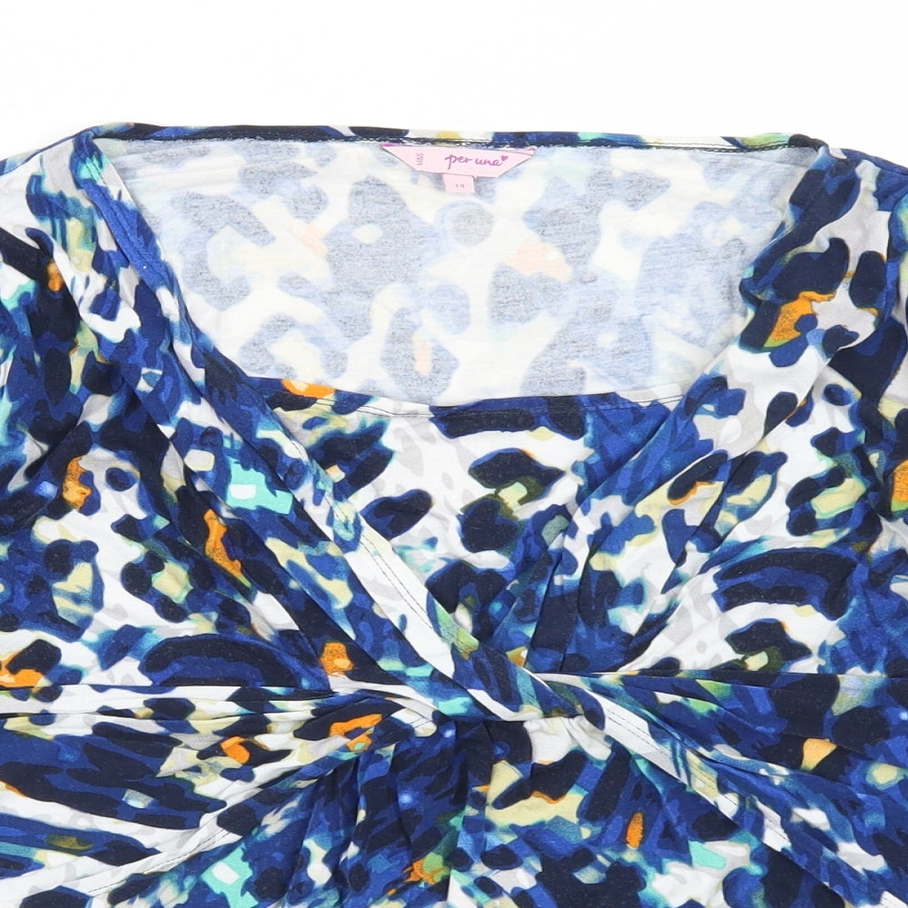 Per Una Womens Blue Animal Print Viscose Basic Blouse Size 14 Round Neck - Wrap Front