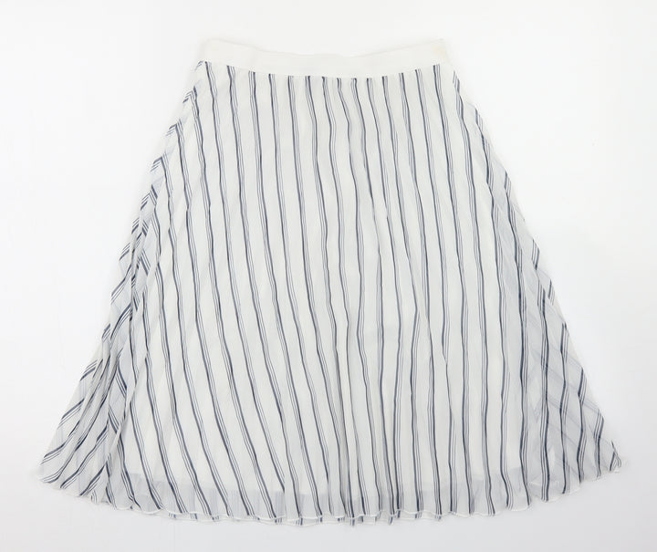 Atmosphere Womens White Striped Polyester Pleated Skirt Size 8 -