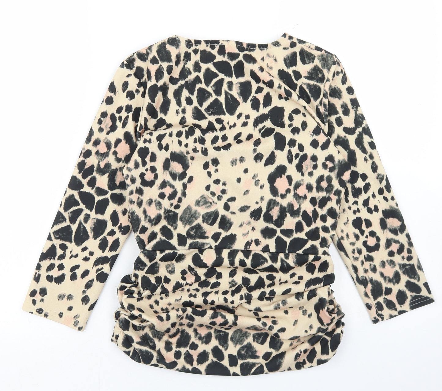 Quiz Womens Beige Animal Print Polyester Basic Blouse Size 10 V-Neck