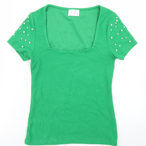 Savida Womens Green  Polyester Basic T-Shirt Size XS Square Neck