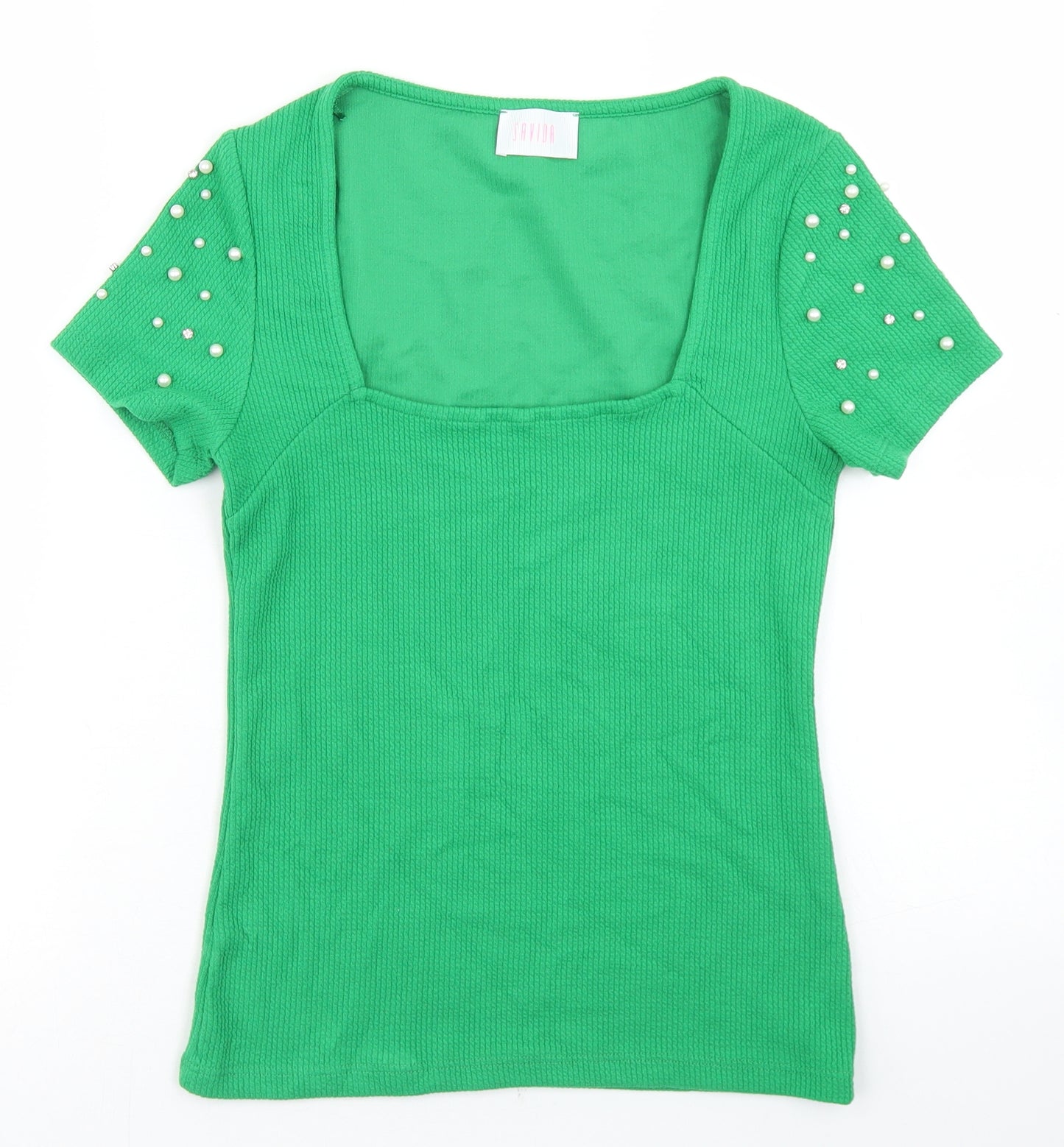 Savida Womens Green  Polyester Basic T-Shirt Size XS Square Neck