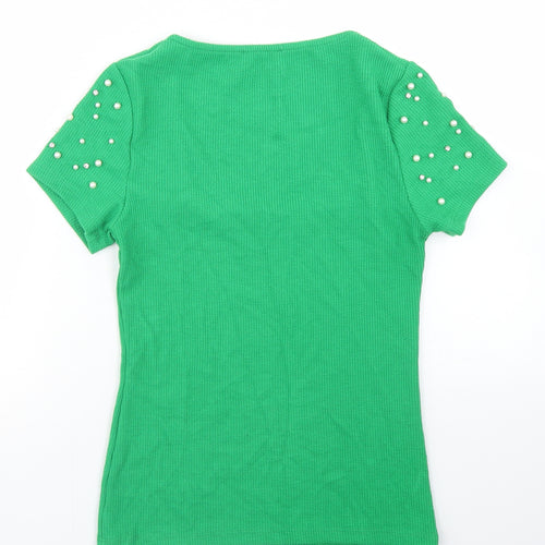 Savida Womens Green  Polyester Basic T-Shirt Size XS Square Neck
