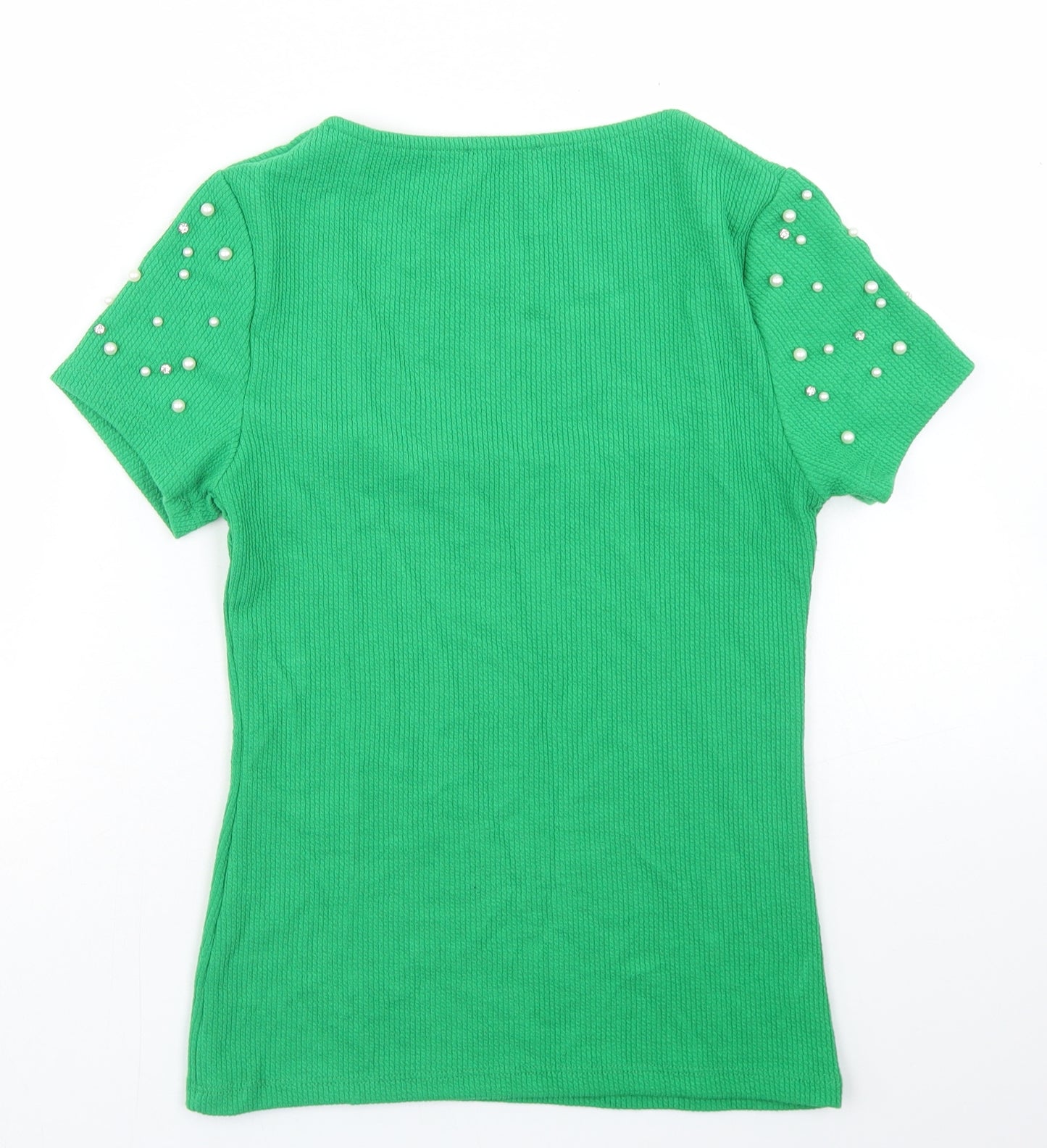 Savida Womens Green  Polyester Basic T-Shirt Size XS Square Neck