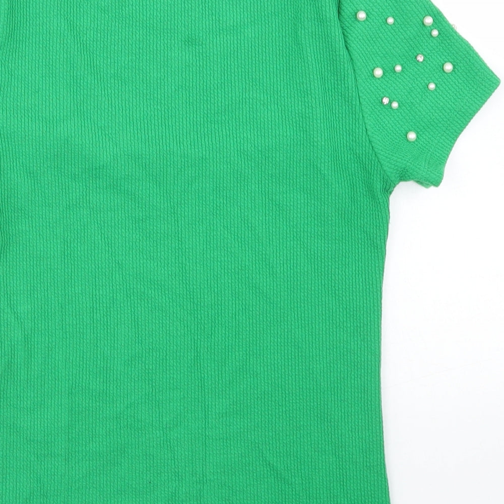 Savida Womens Green  Polyester Basic T-Shirt Size XS Square Neck