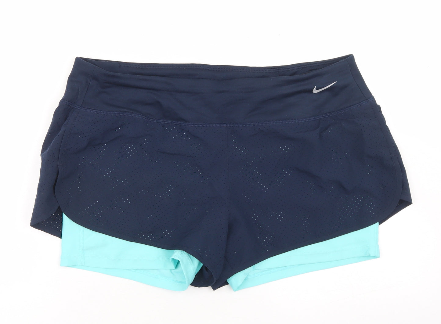 Nike Womens Blue  Polyester Athletic Shorts Size L L3 in Regular Drawstring