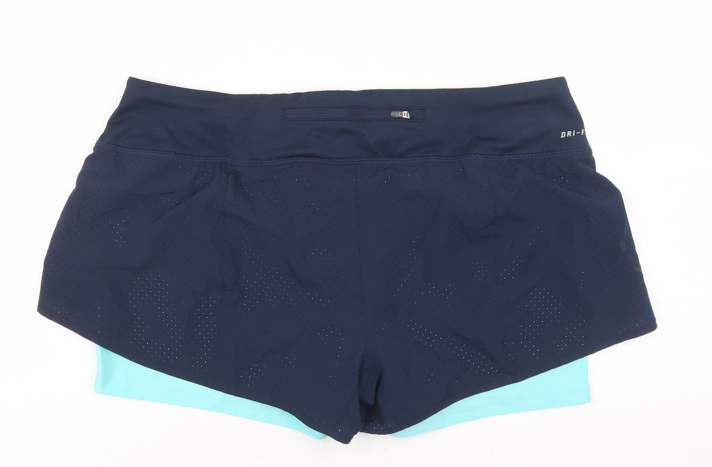 Nike Womens Blue  Polyester Athletic Shorts Size L L3 in Regular Drawstring