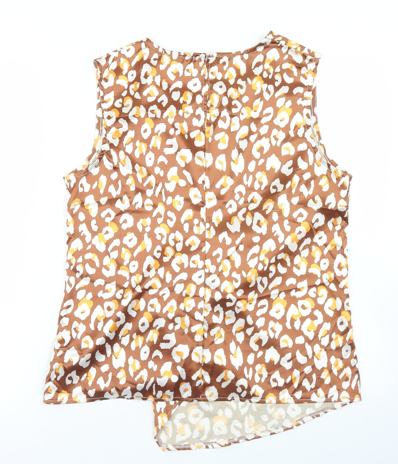 Lookagain Womens Brown Animal Print Polyester Basic Blouse Size 14 Round Neck