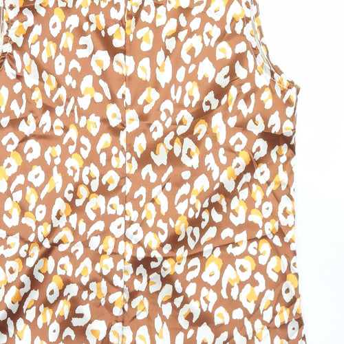 Lookagain Womens Brown Animal Print Polyester Basic Blouse Size 14 Round Neck