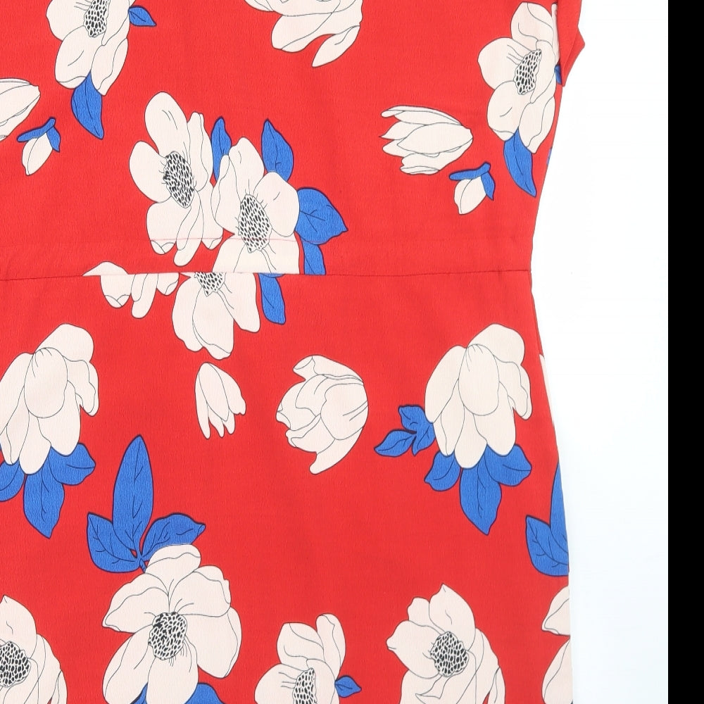 Yumi Womens Red Floral Polyester Sheath  Size 18  Round Neck