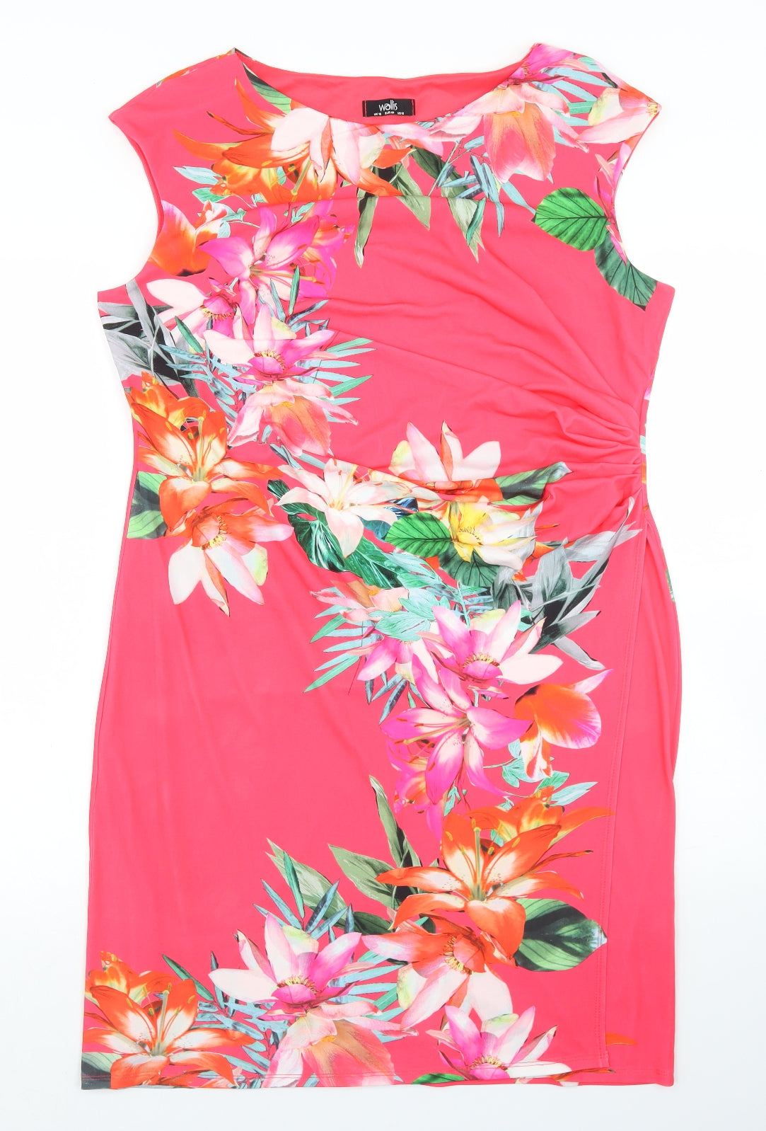 Wallis Womens Pink Floral Polyester Shift  Size 16  Round Neck
