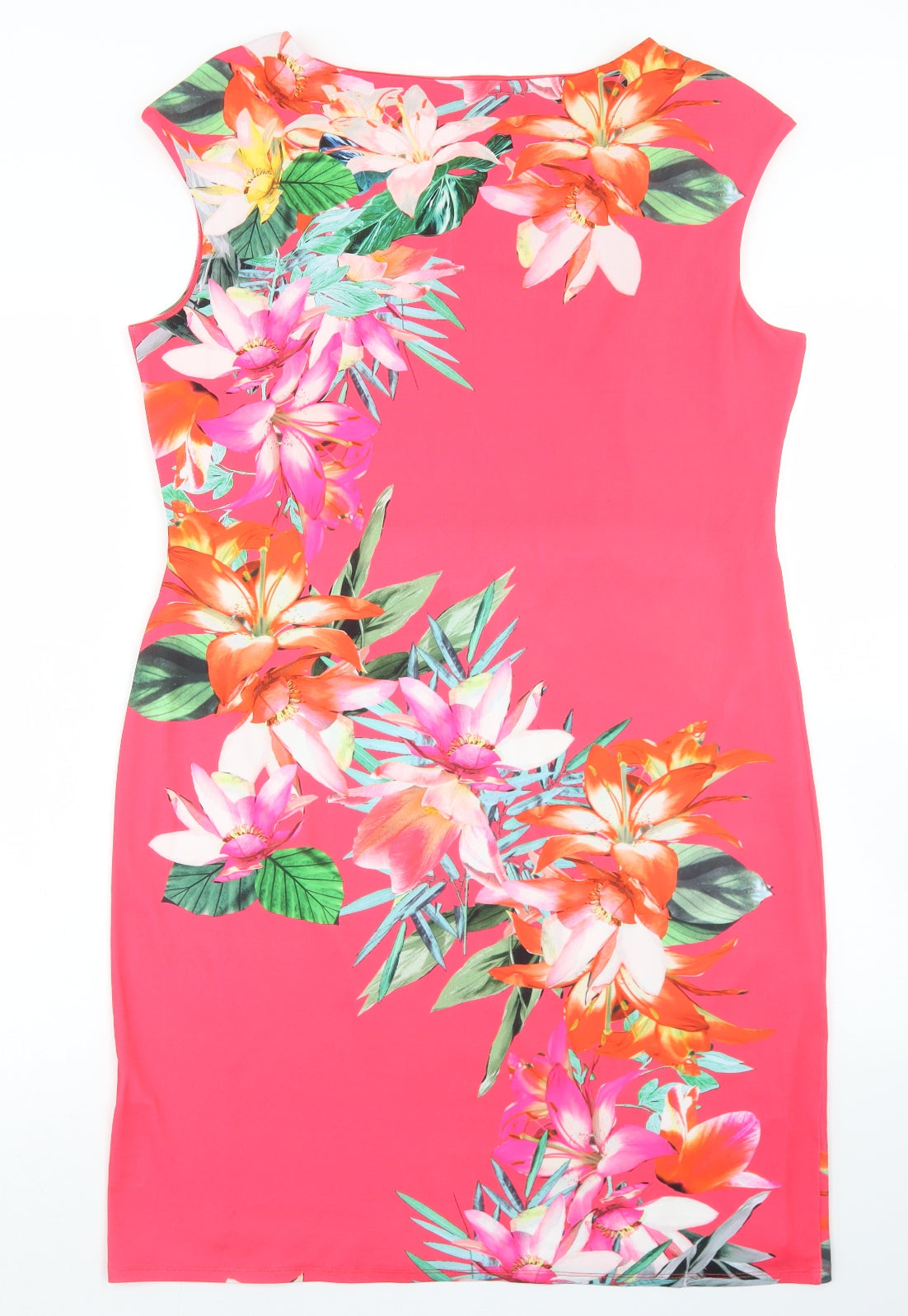 Wallis Womens Pink Floral Polyester Shift  Size 16  Round Neck