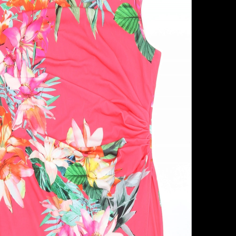 Wallis Womens Pink Floral Polyester Shift  Size 16  Round Neck