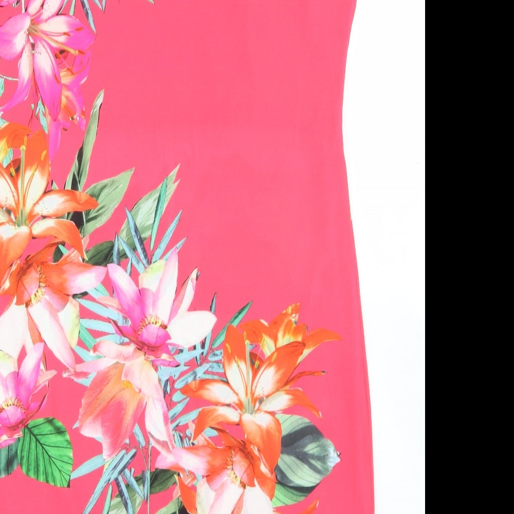 Wallis Womens Pink Floral Polyester Shift  Size 16  Round Neck