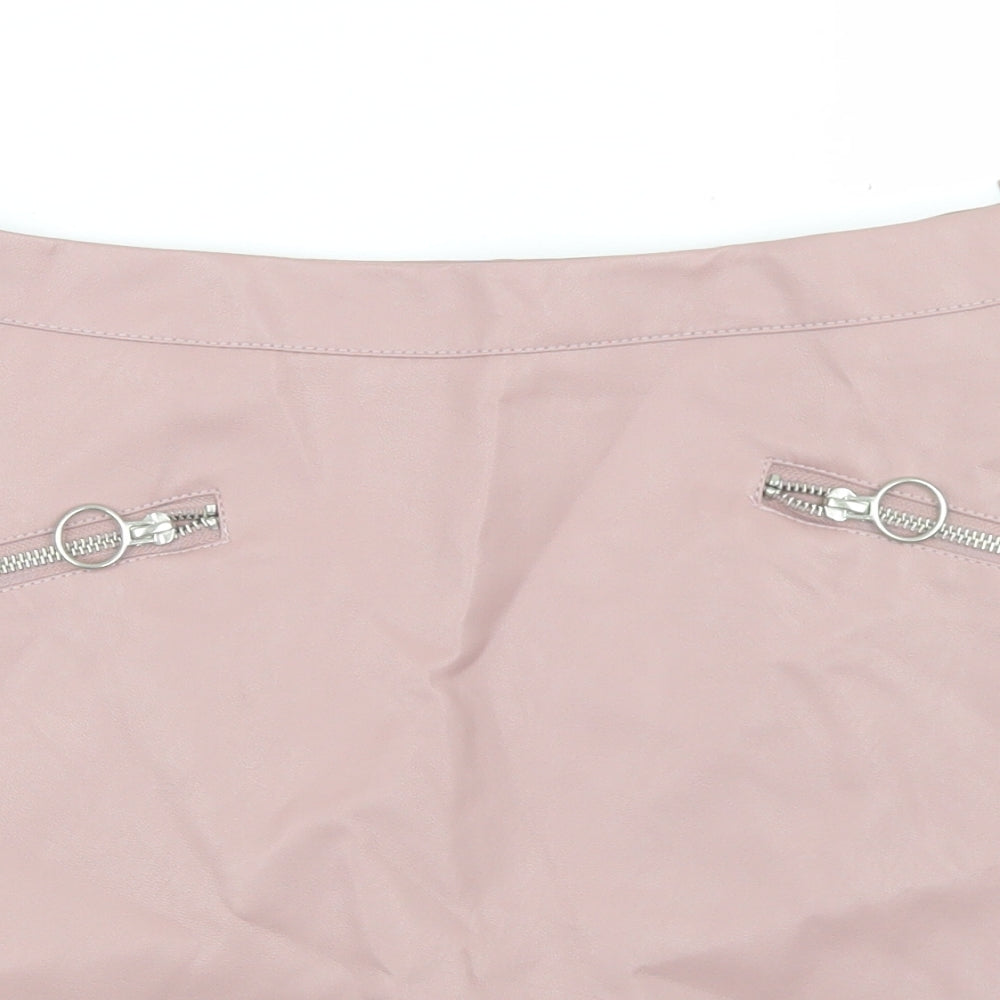 Primark Womens Pink  Polyurethane A-Line Skirt Size 12   Zip