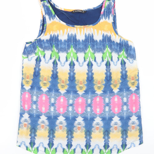 Dunnes Stores Womens Blue Geometric Polyester Basic Tank Size 8 Round Neck