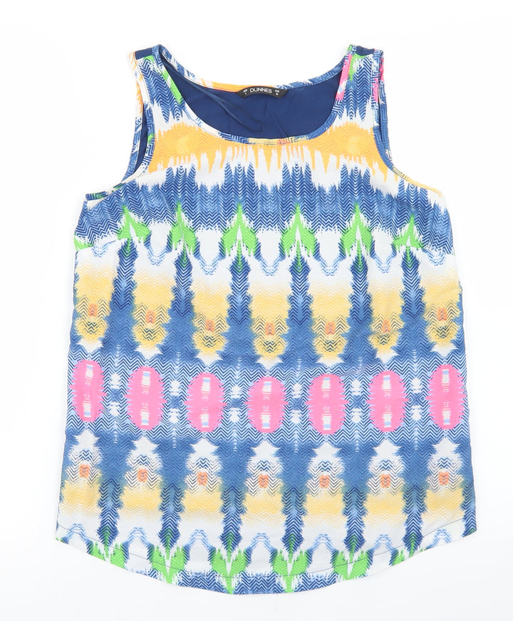 Dunnes Stores Womens Blue Geometric Polyester Basic Tank Size 8 Round Neck