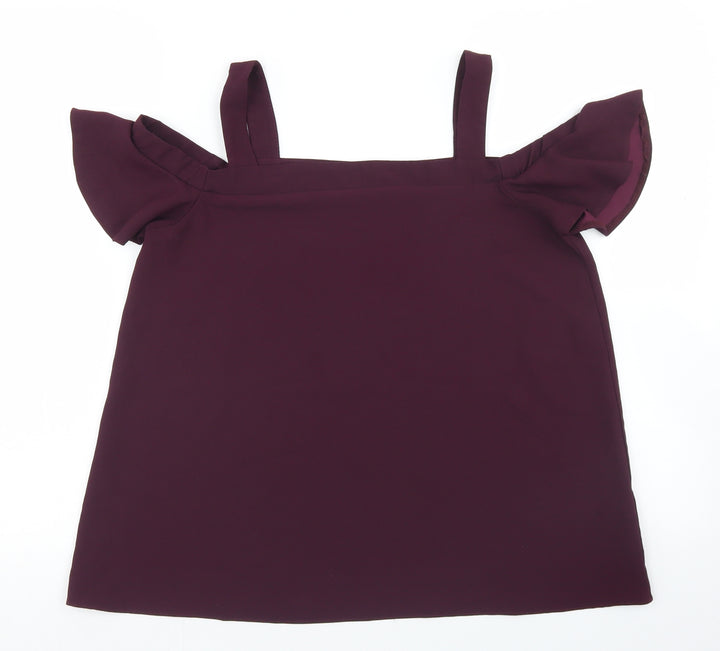 Atmosphere Womens Purple Polyester Basic Blouse Size 10 Off the Shoulder - cold Shoulder