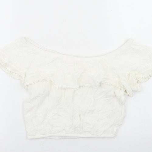H&M Womens White  Viscose Cropped Blouse Size 4 Off the Shoulder
