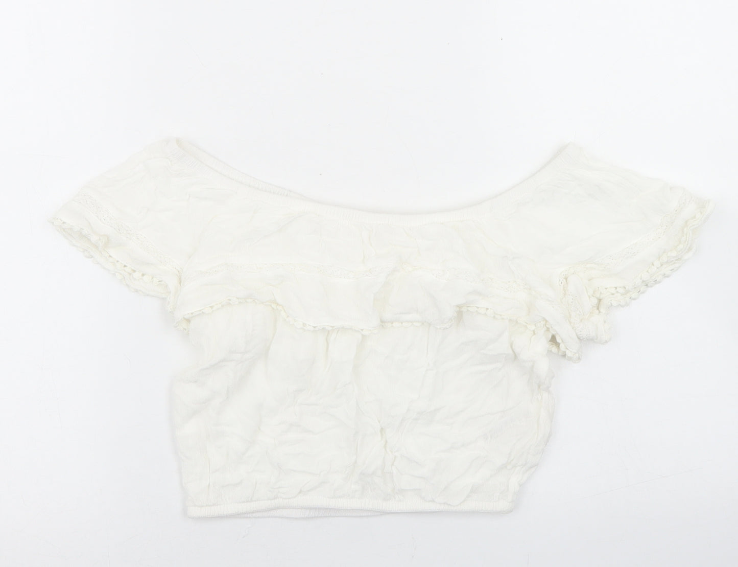 H&M Womens White  Viscose Cropped Blouse Size 4 Off the Shoulder