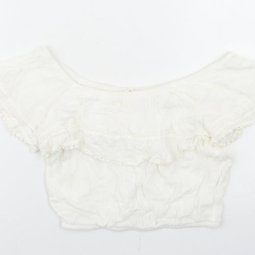 H&M Womens White  Viscose Cropped Blouse Size 4 Off the Shoulder