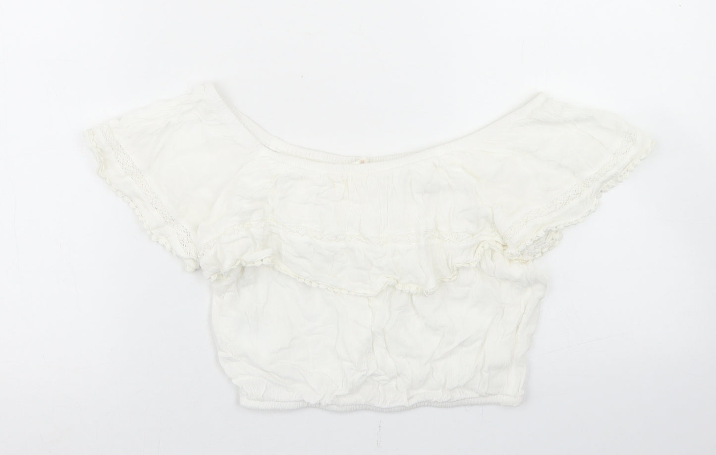 H&M Womens White  Viscose Cropped Blouse Size 4 Off the Shoulder