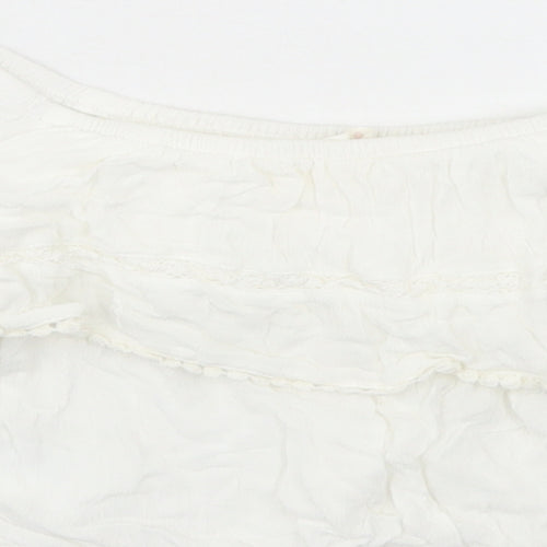 H&M Womens White  Viscose Cropped Blouse Size 4 Off the Shoulder