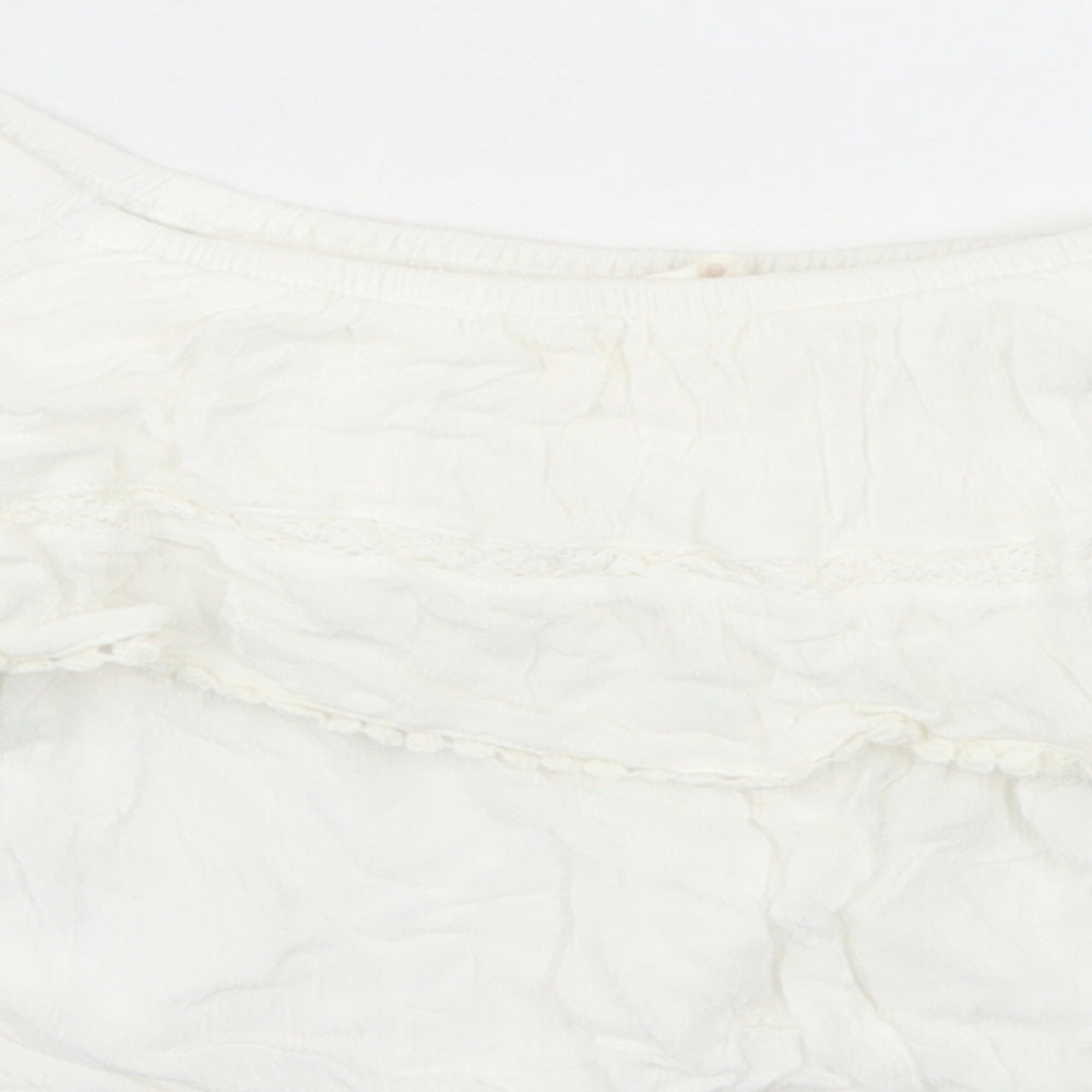 H&M Womens White  Viscose Cropped Blouse Size 4 Off the Shoulder