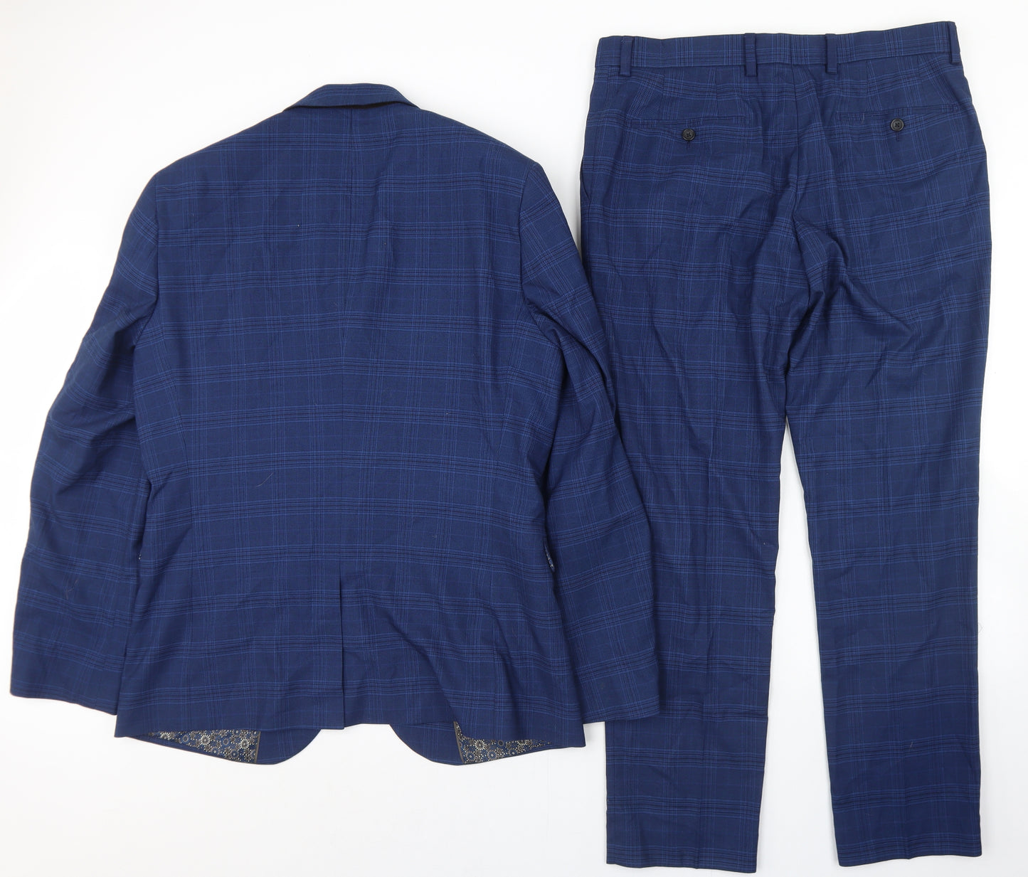 NEXT Mens Blue Plaid Polyester 2 Piece Suit Size 42