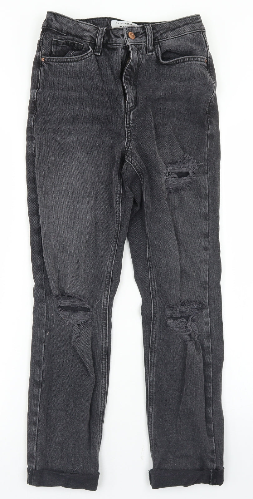 New Look Girls Grey  Cotton Straight Jeans Size 13 Years  Regular Button - Distressed Mom