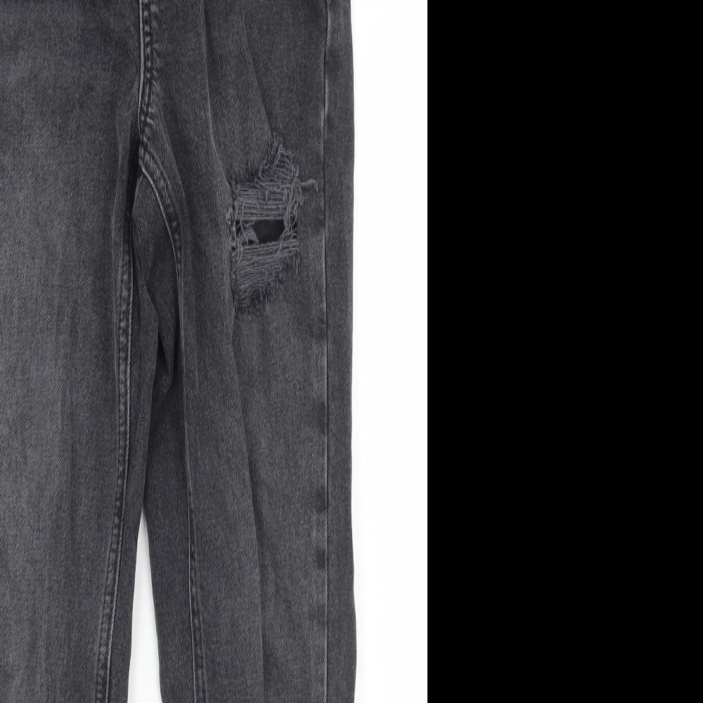 New Look Girls Grey  Cotton Straight Jeans Size 13 Years  Regular Button - Distressed Mom