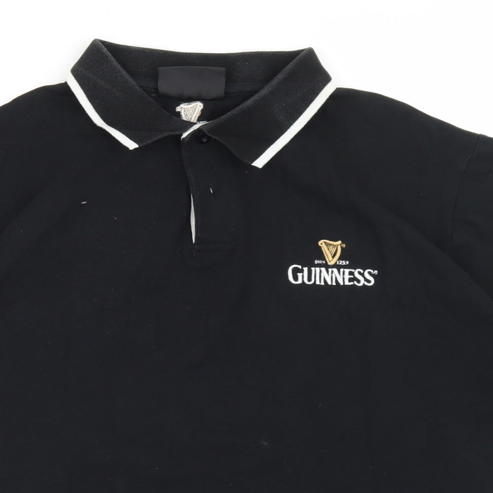 Guinness Mens Black  Cotton  T-Shirt Size L Collared