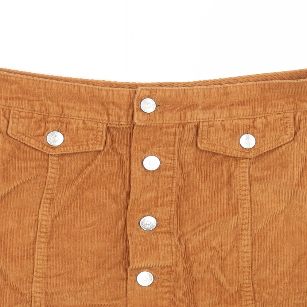 F&F Womens Brown  Cotton A-Line Skirt Size 12   Button