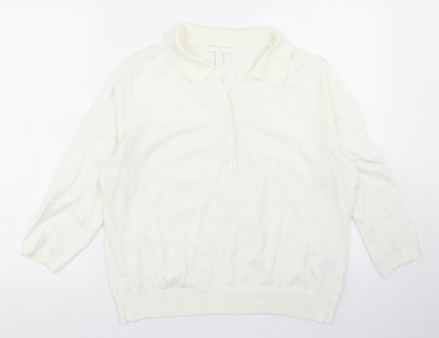 H&M Womens White  Acrylic Basic Polo Size M Collared