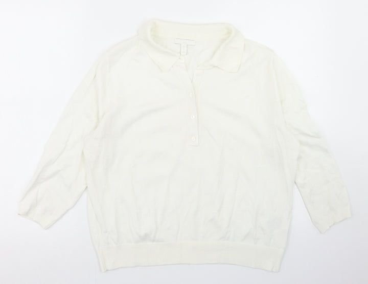 H&M Womens White  Acrylic Basic Polo Size M Collared