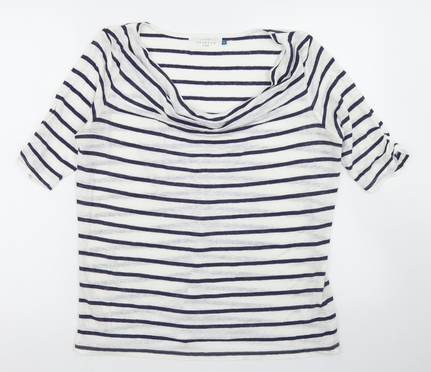 John Lewis Womens Blue Striped Linen Basic T-Shirt Size 16 Cowl Neck