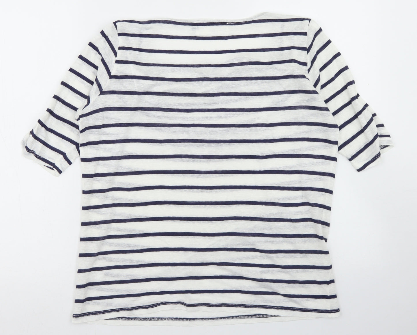 John Lewis Womens Blue Striped Linen Basic T-Shirt Size 16 Cowl Neck