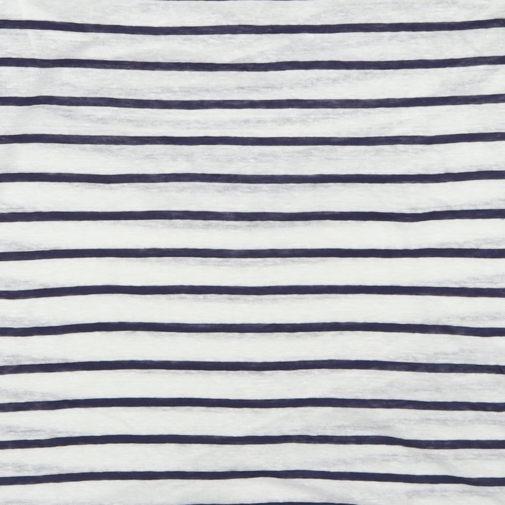 John Lewis Womens Blue Striped Linen Basic T-Shirt Size 16 Cowl Neck