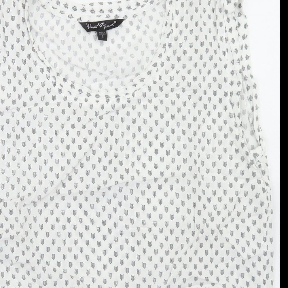 Velvet Heart Womens White Geometric Viscose Basic Blouse Size S Round Neck