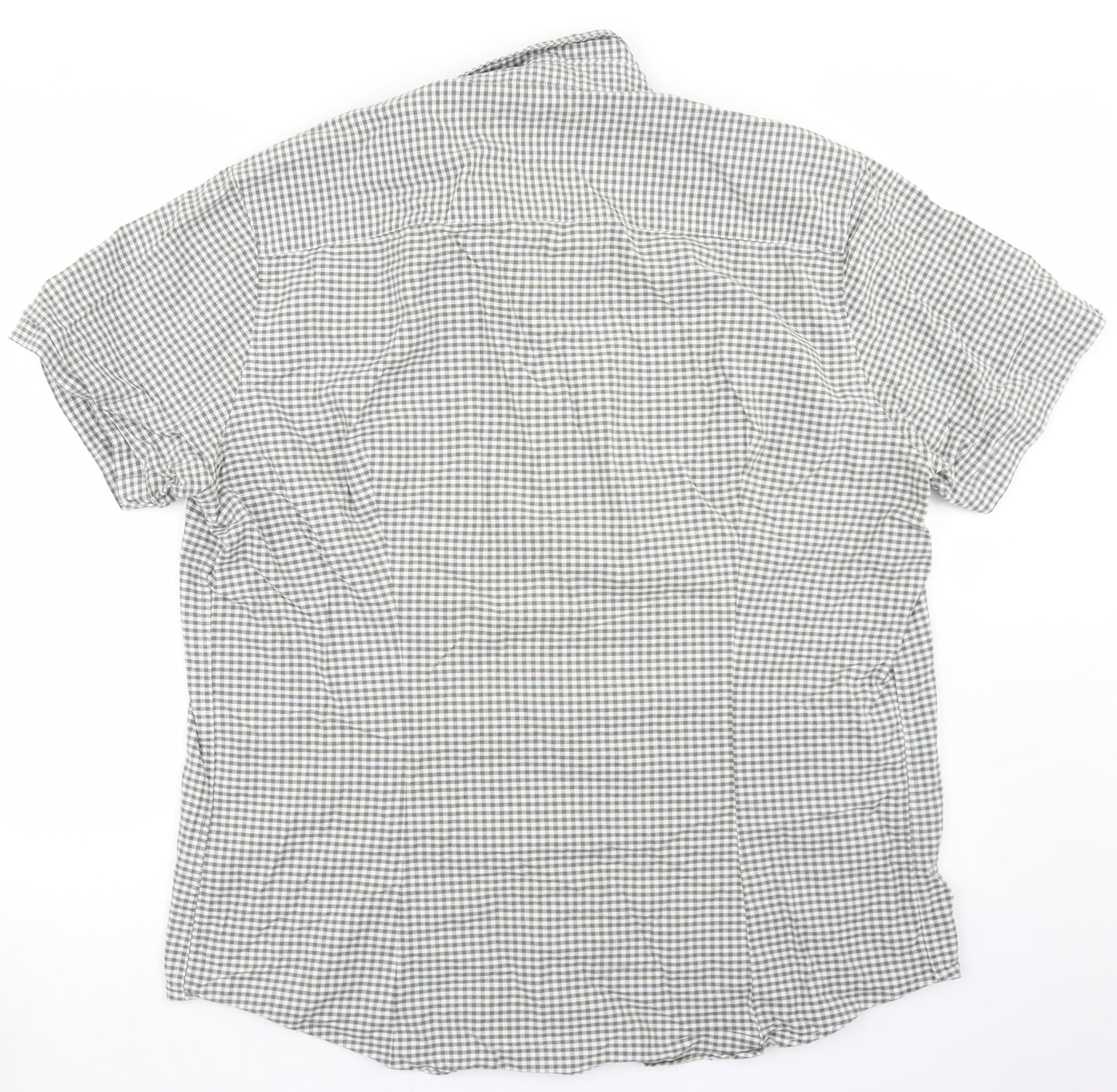 NEXT Mens Grey Check Cotton  Button-Up Size 2XL Collared Button