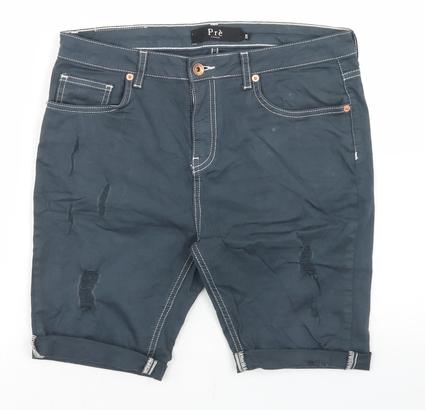 Pre Mens Blue  Cotton Chino Shorts Size 32 in L8 in Regular Button