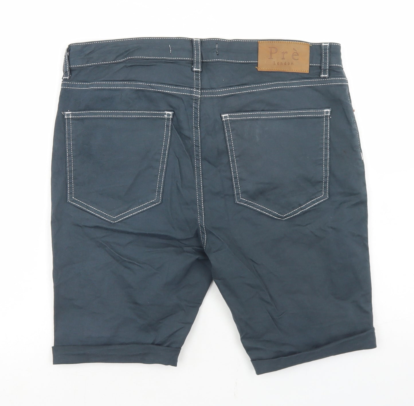 Pre Mens Blue  Cotton Chino Shorts Size 32 in L8 in Regular Button