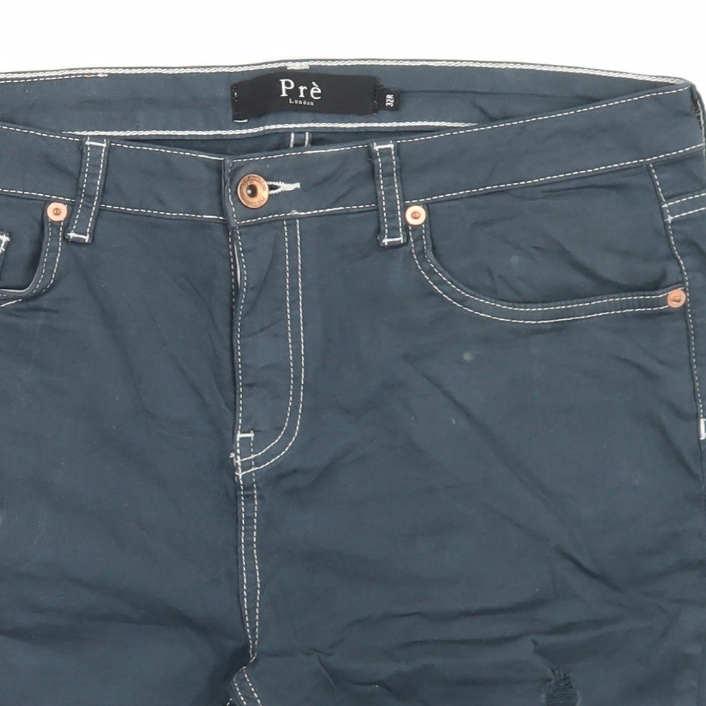 Pre Mens Blue  Cotton Chino Shorts Size 32 in L8 in Regular Button