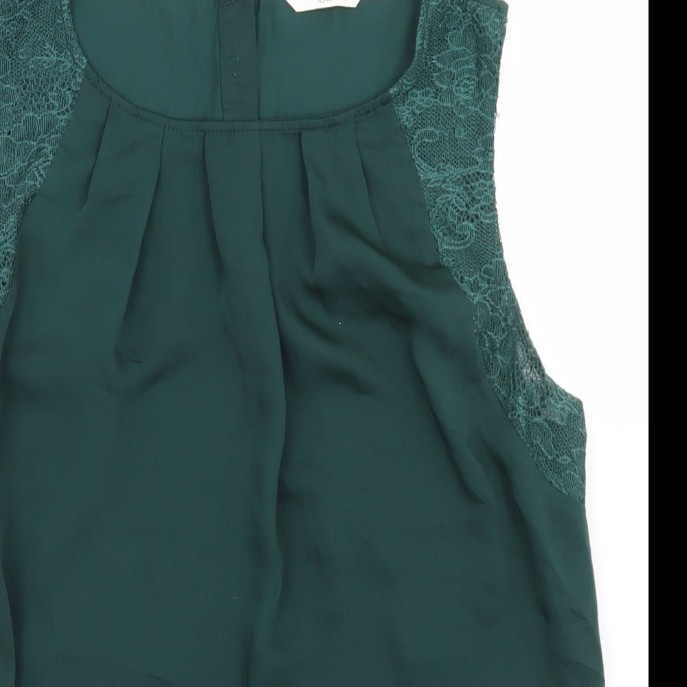 New Look Womens Green  Polyester Basic Blouse Size 12 Round Neck - Lace Shoulder Details