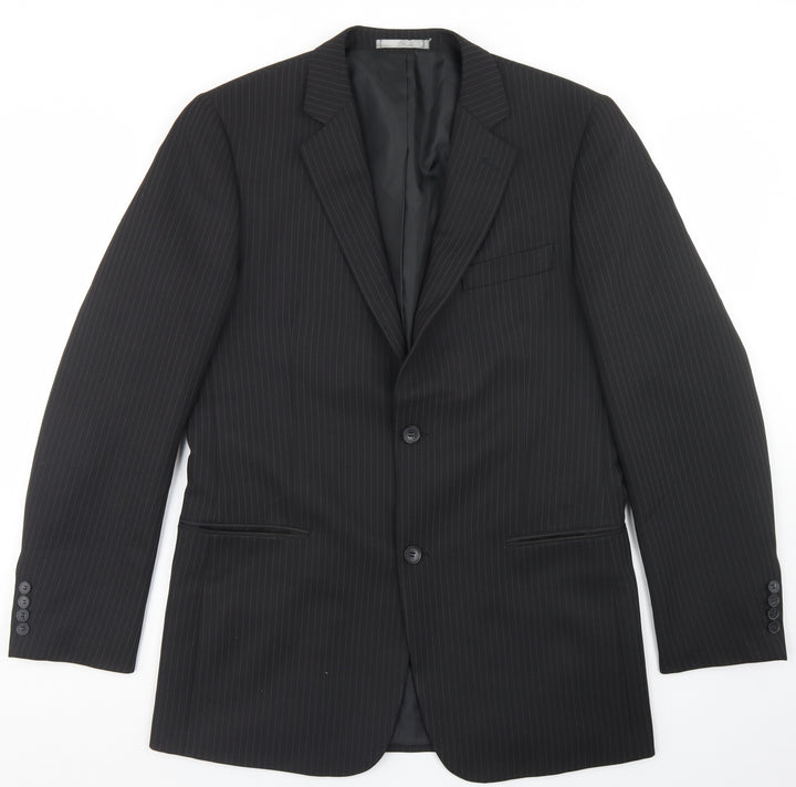 Taylor & Wright Mens Black Striped Polyester Jacket Blazer Size 40